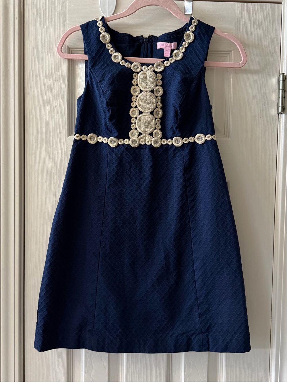 Lilly Pulitzer Rosie Shift Dress True Navy Gold Soutache 00 EUC
